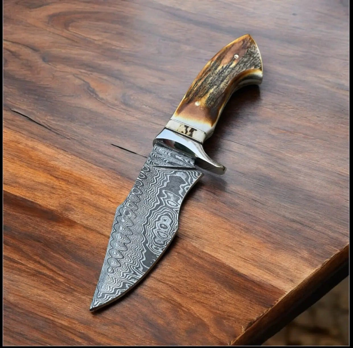 Premium Damascus Steel Hunting Knife with Stag Horn Handle - 10" Overall Length | 10 Inch | Damascus Steel | Home