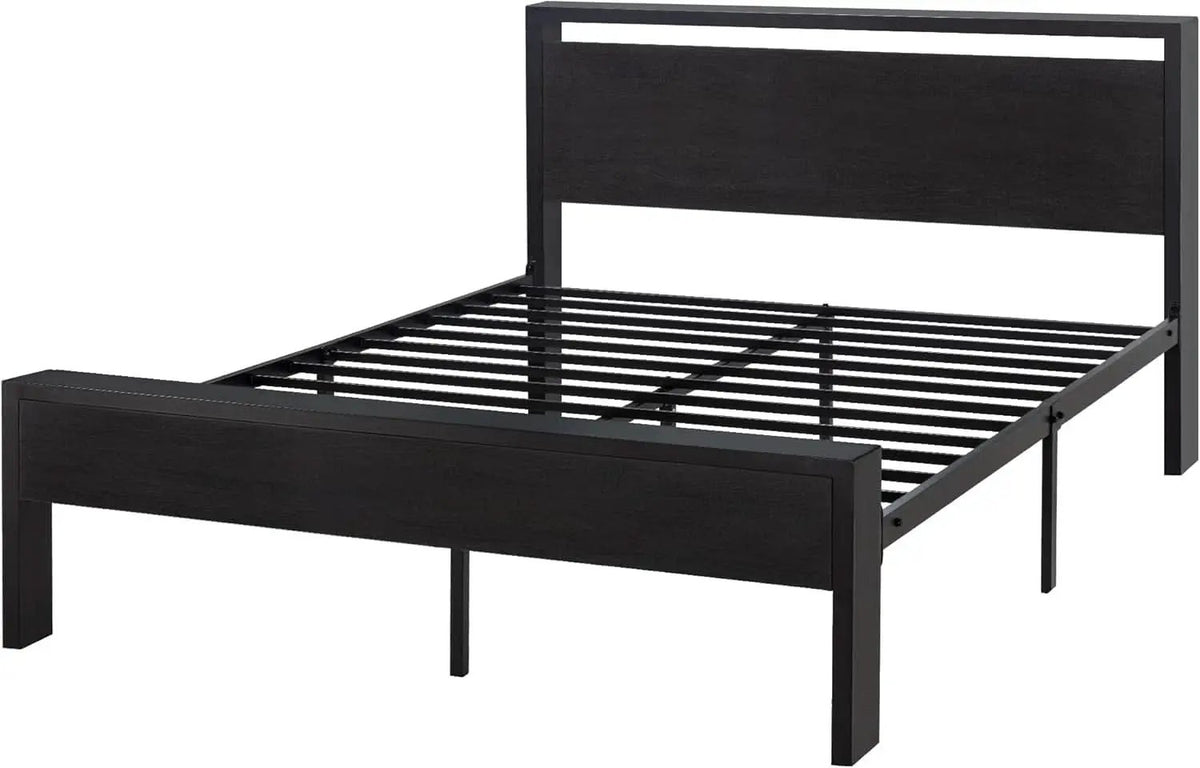 Queen Metal Platform Bed Frame With Storage Black Oak from PriceLows™