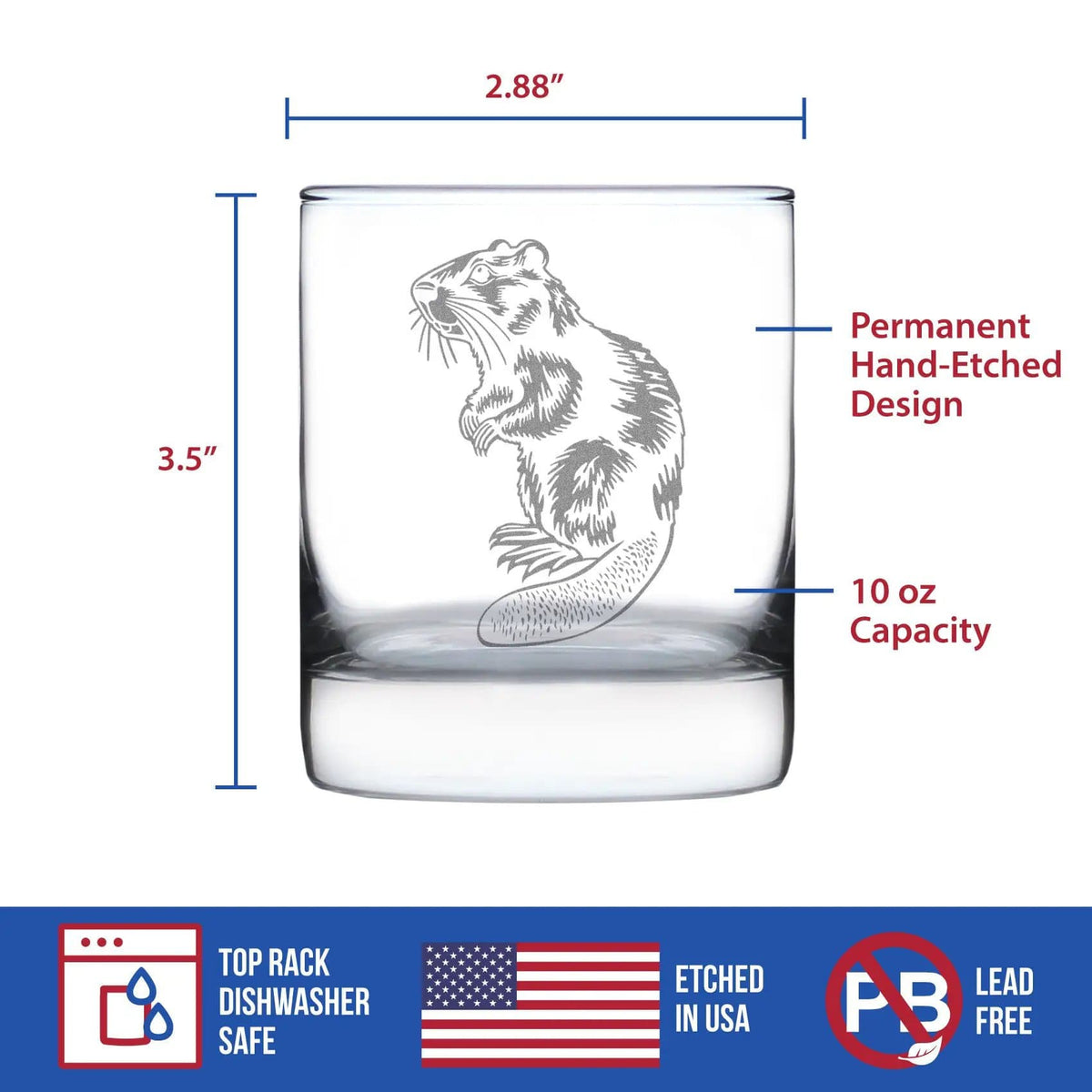 Etched Rocks Glass | 10.25 oz Whiskey Glass | Dishwasher Safe | Beaver Engraved