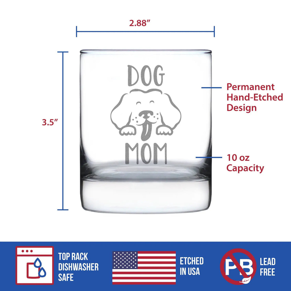 Whiskey Rocks Glass | Dog Mom Etching | 10 Oz Capacity