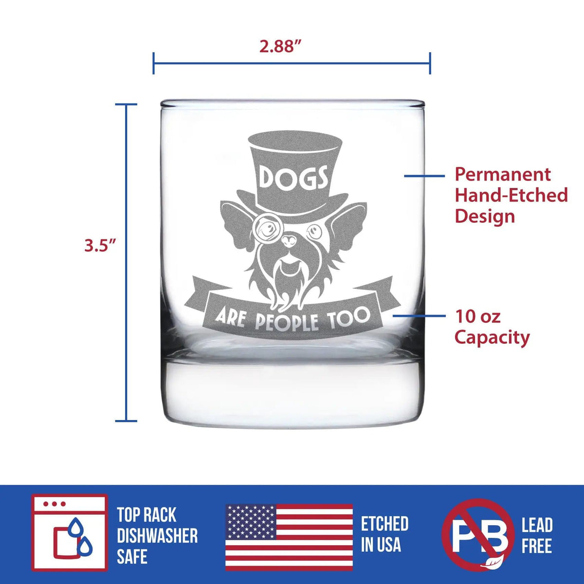 Etched Rocks Glass | 10.25 oz Whiskey Glass | Dishwasher Safe | Dogs Are People Too Engraved