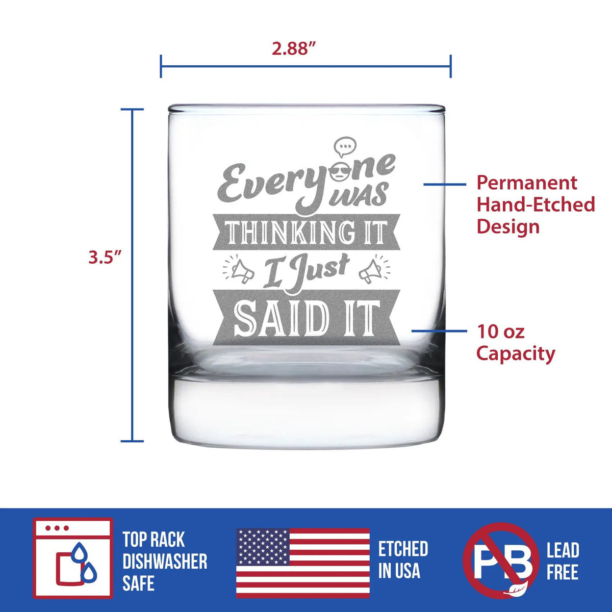 Whiskey Rocks Glass | Hand Etched Text | Dishwasher Safe | 10 Oz