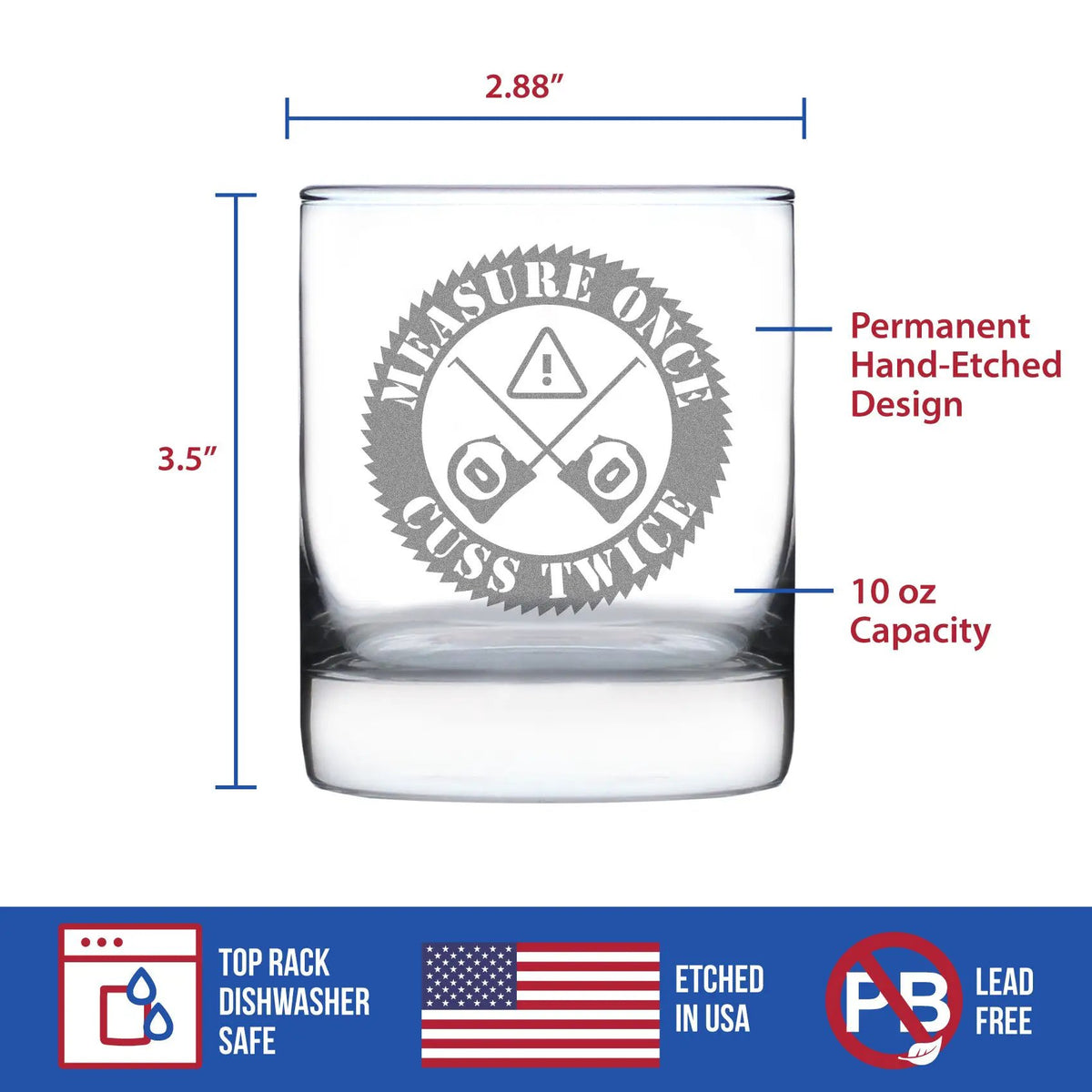 Whiskey Rocks Glass | Etched Humor Design | 10 Oz Capacity | Dishwasher Safe