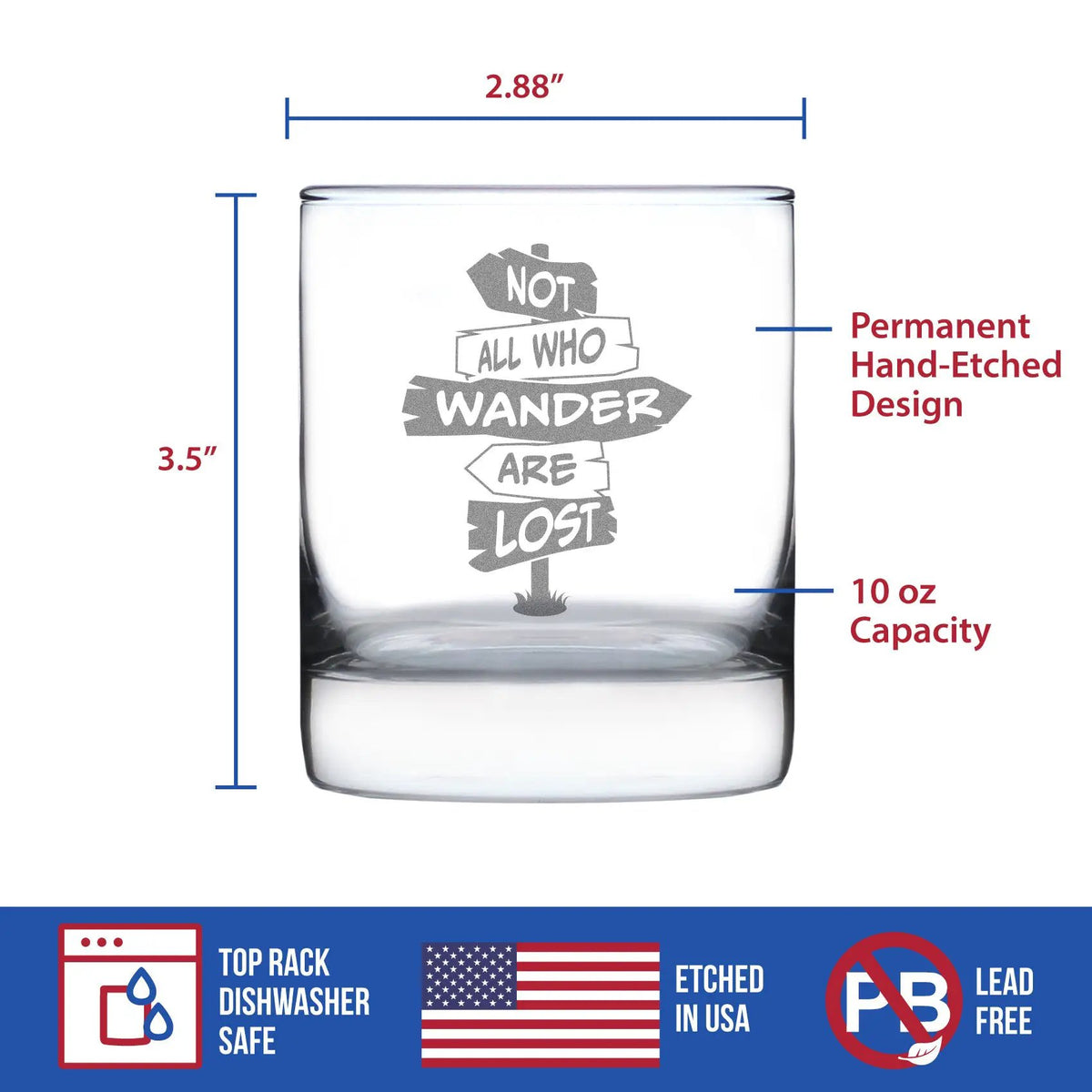 Whiskey Rocks Glass | Hand Etched Quote | 10 Oz Capacity | Clear