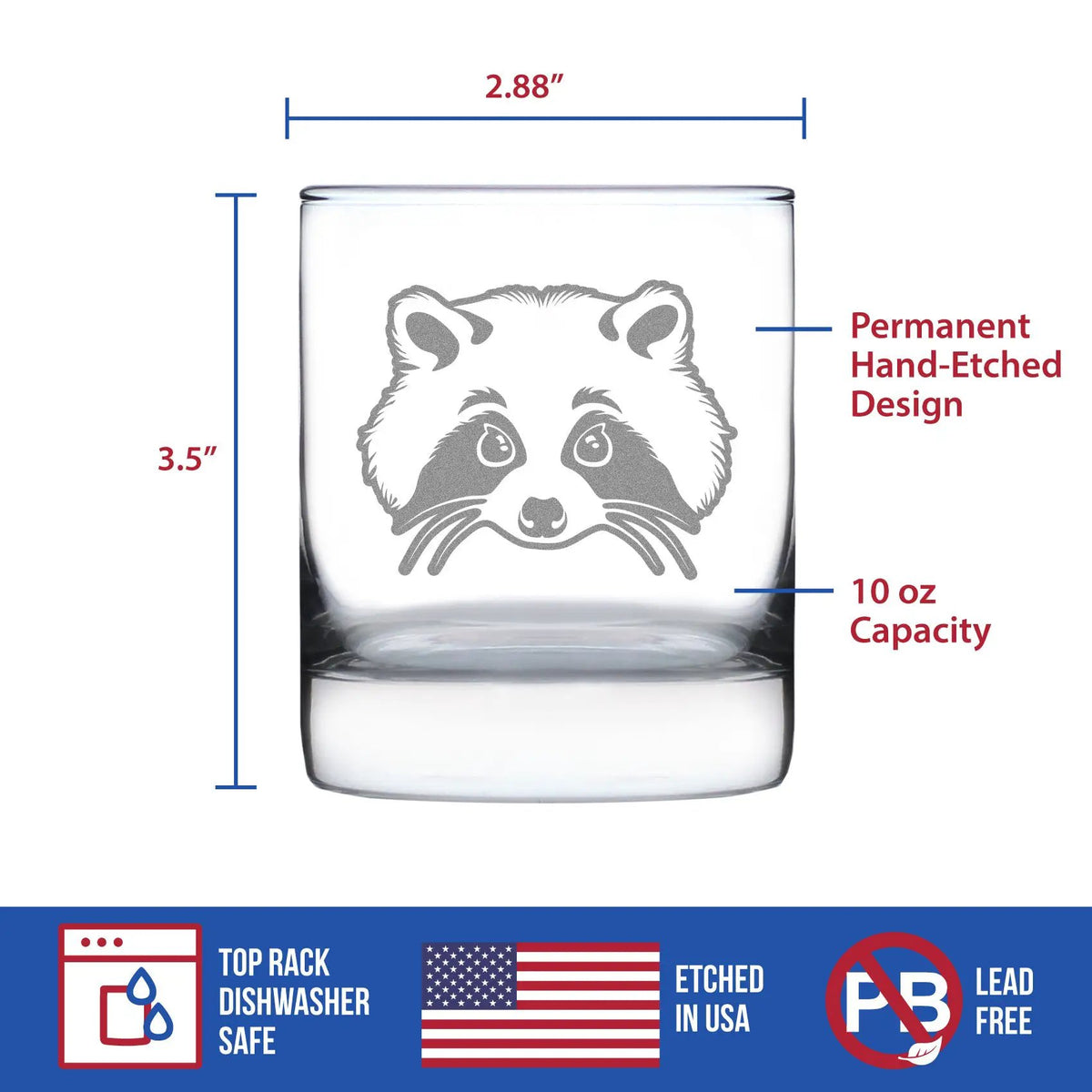 Raccoon Rocks Glass | Hand Etched | 10 Oz | Dishwasher Safe