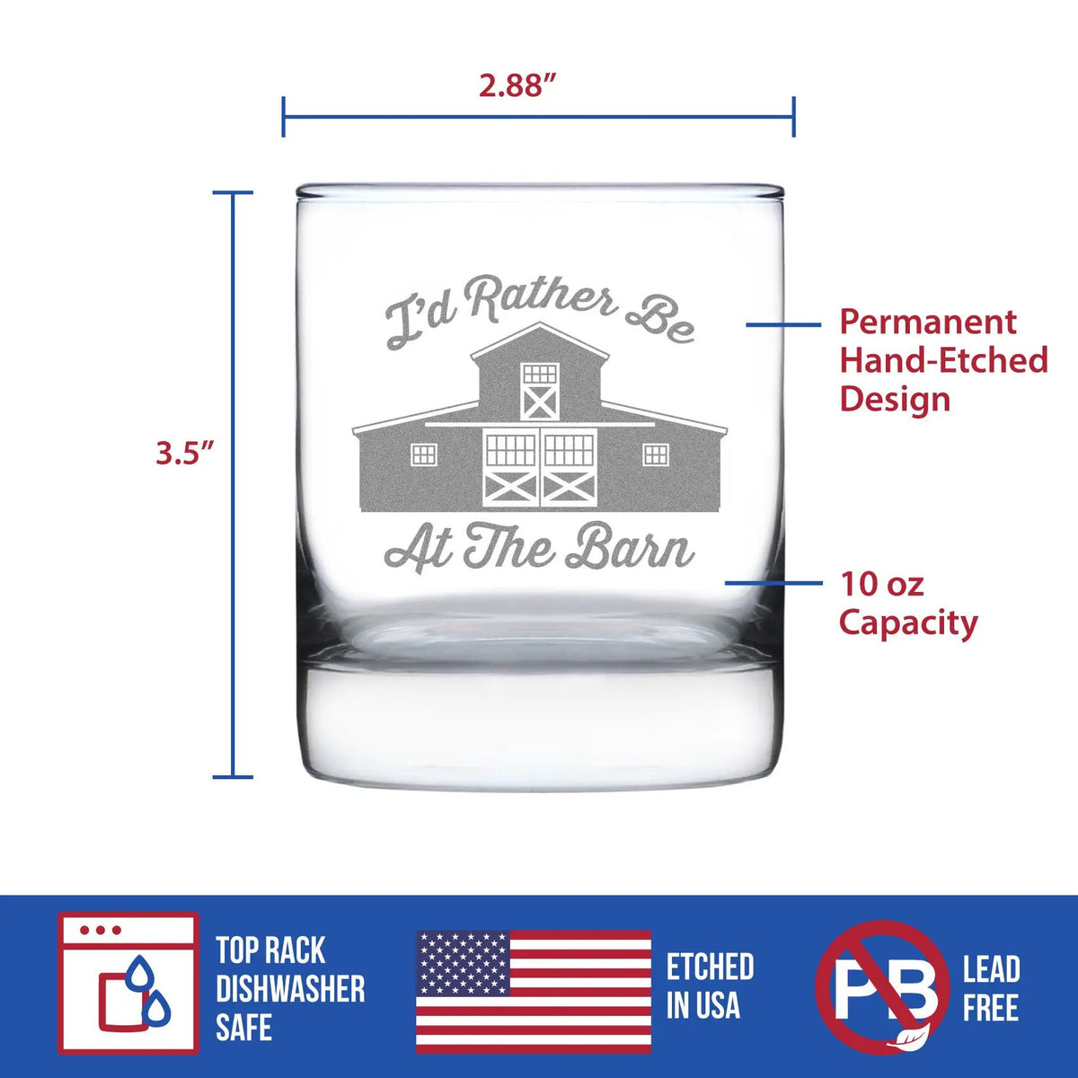 Whiskey Rocks Glass | 10 Oz | Hand Etched | Rather Be At The Barn
