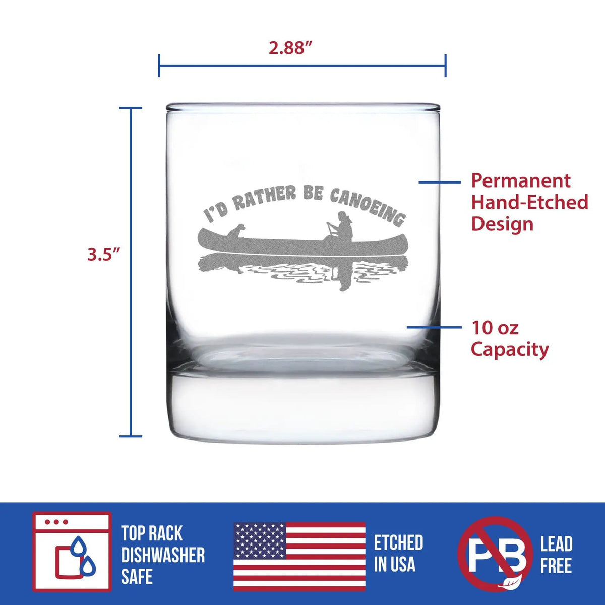 Whiskey Rocks Glass | Hand Etched Quote | 10 Oz Size | Rather Be Canoeing
