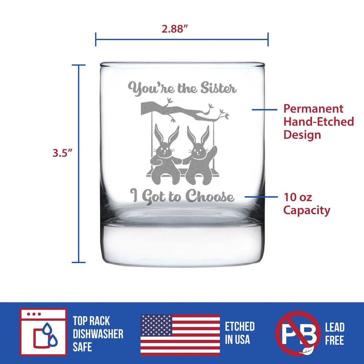 Rocks Glass | Hand Etched Design | 10 Oz Capacity | Sister Edition