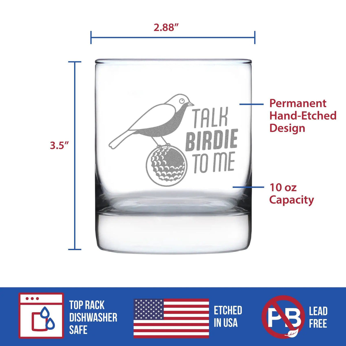 Etched Rocks Glass | 10.25 oz Whiskey Glass | Dishwasher Safe | Golf Gifts Engraved