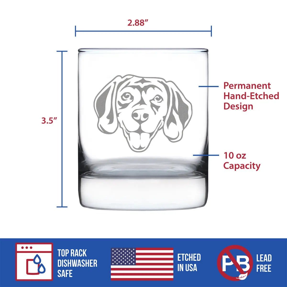 Etched Rocks Glass | 10.25 oz Whiskey Glass | Dishwasher Safe | Happy Beagle