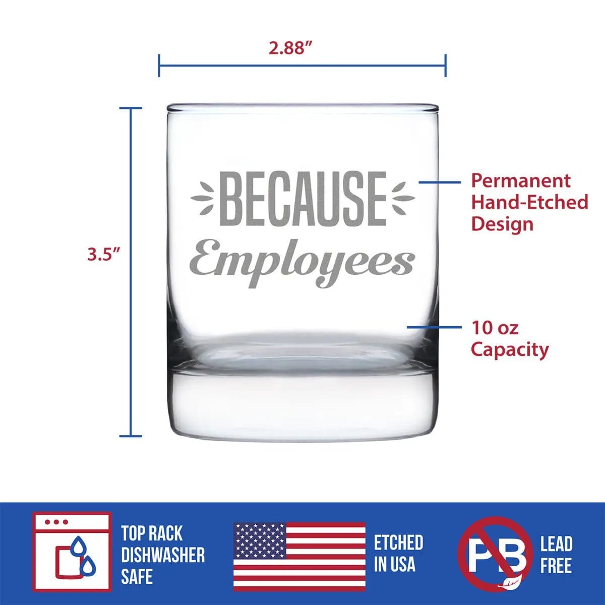 Etched Rocks Glass | 10 oz Whiskey Glass | Dishwasher Safe | Because Employees