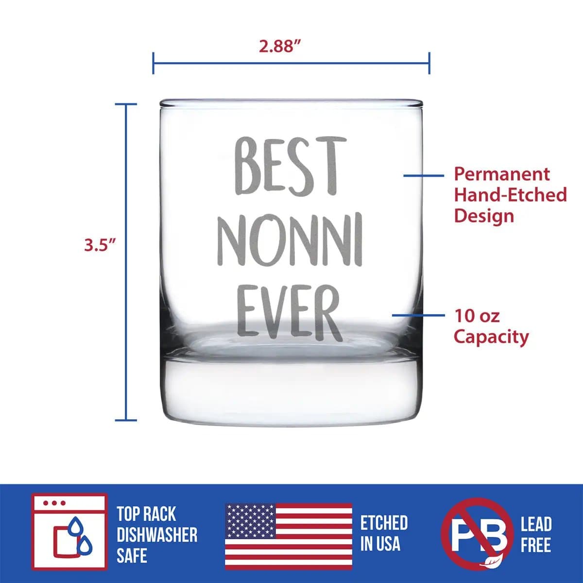 Etched Rocks Glass | 10 oz Whiskey Glass | Dishwasher Safe | Best Nonni Ever