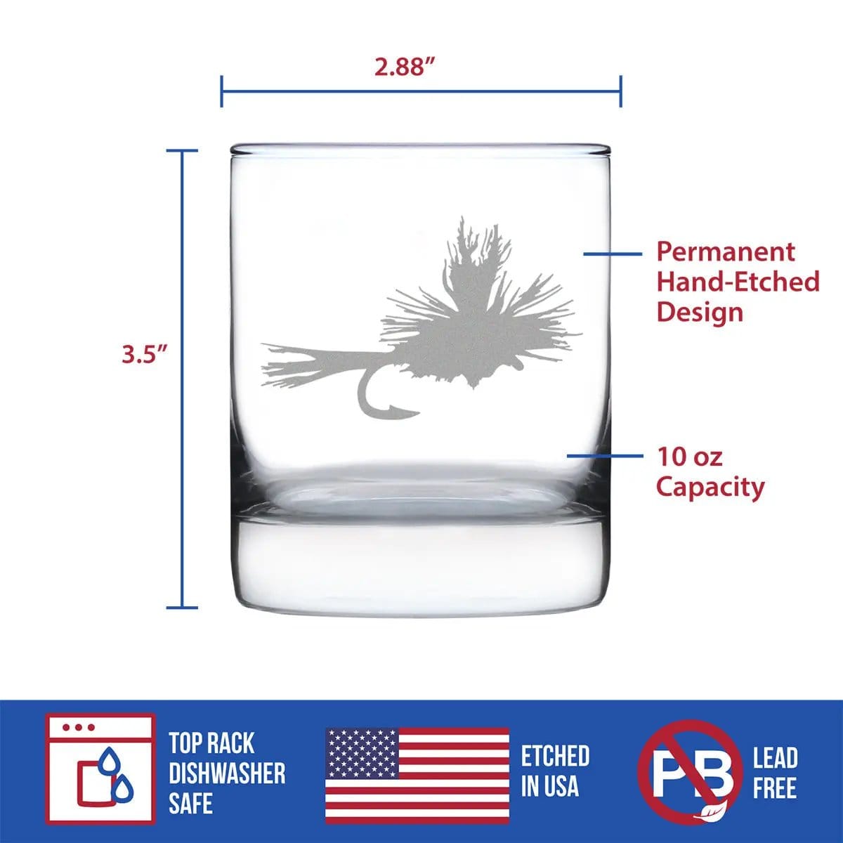 Etched Rocks Glass | 10.25 oz Whiskey Glass | Dishwasher Safe | Fly Fishing