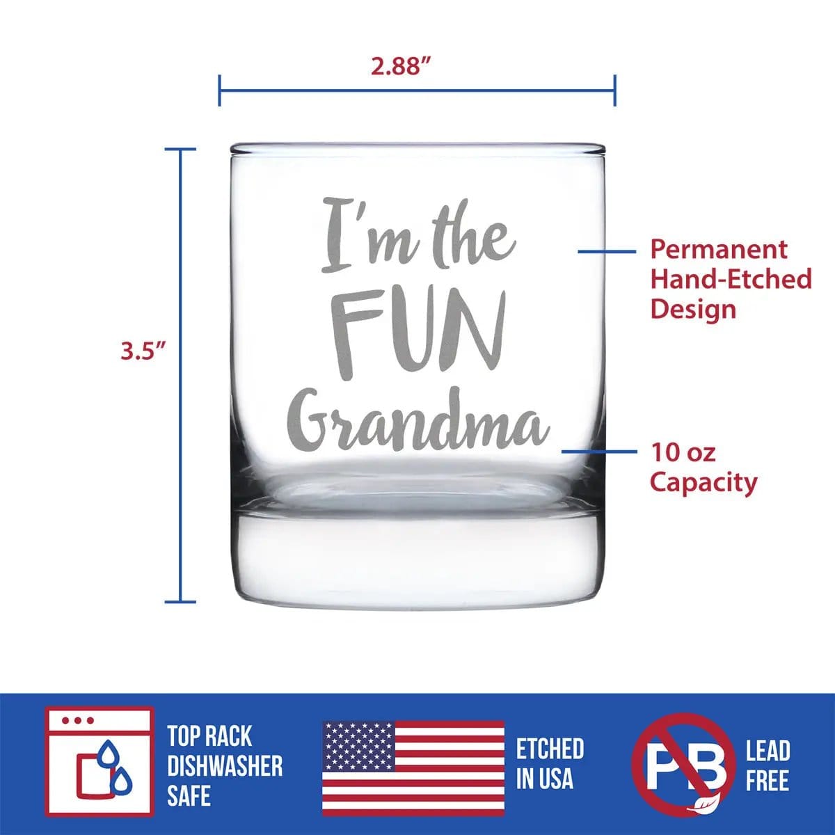 Etched Rocks Glass | 10.25 oz Whiskey Glass | Dishwasher Safe | Fun Grandma