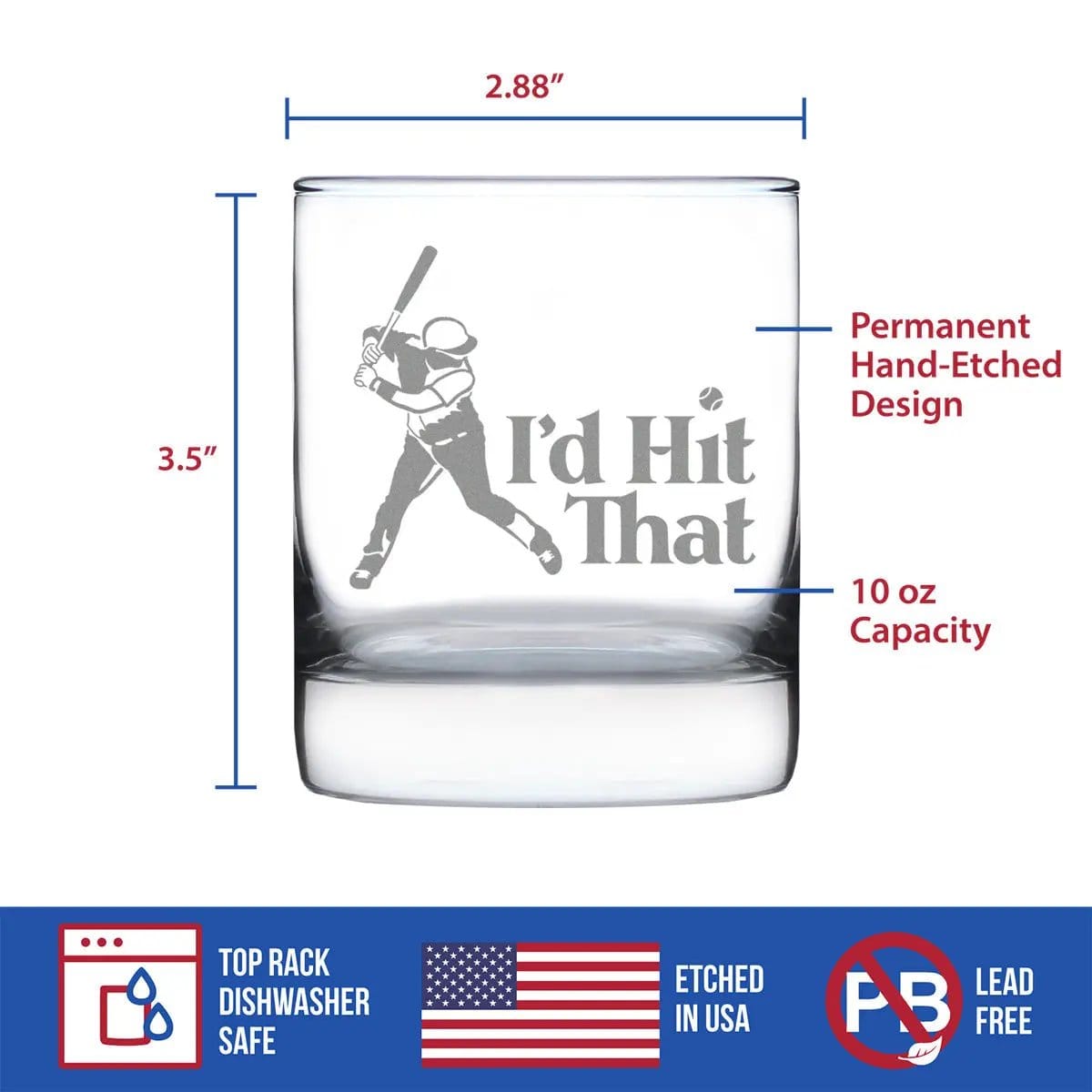 Etched Rocks Glass | 10.25 oz Whiskey Glass | Dishwasher Safe | I'd Hit That (Style 2)