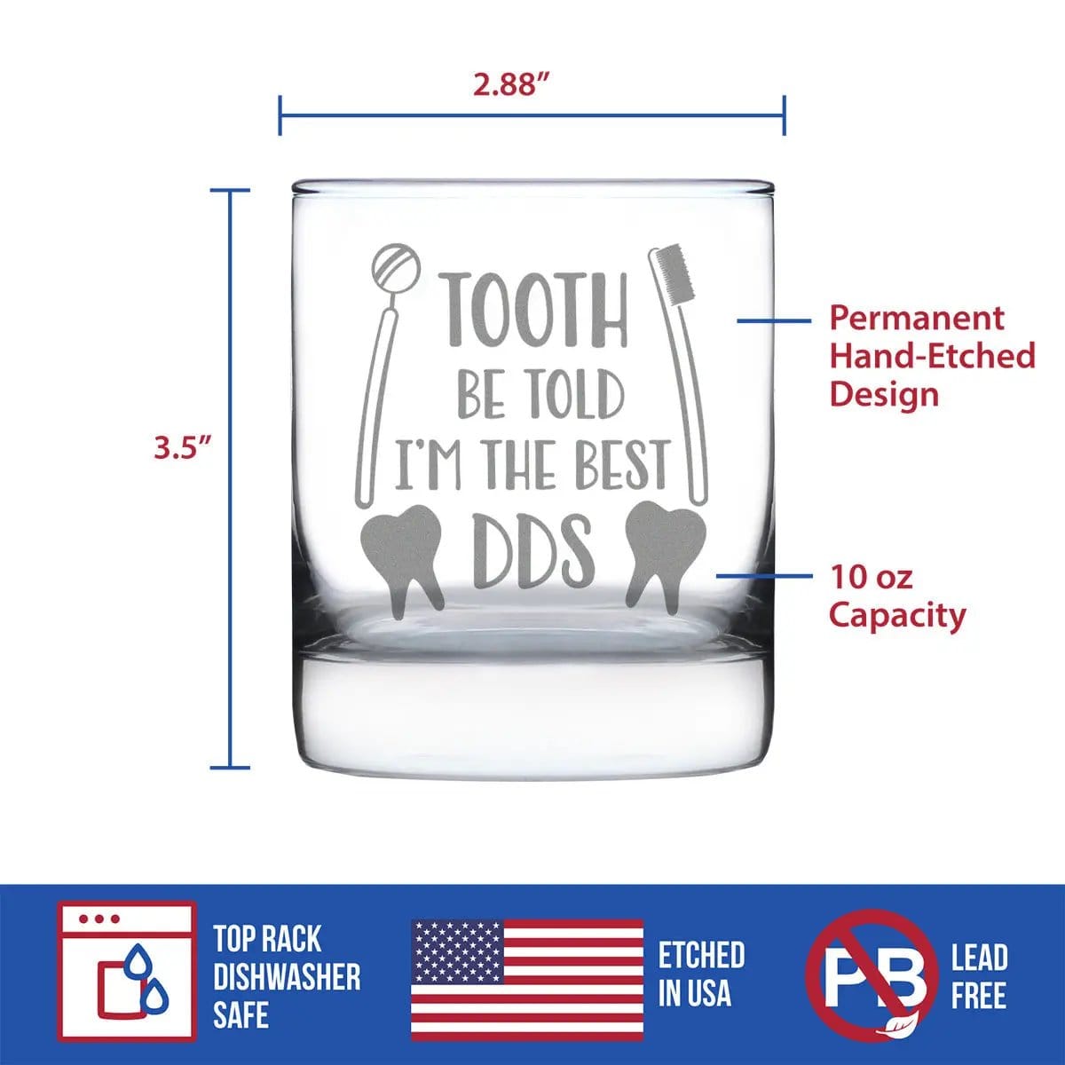 Etched Rocks Glass | 10 oz Whiskey Glass | Dishwasher Safe | Tooth Be Told