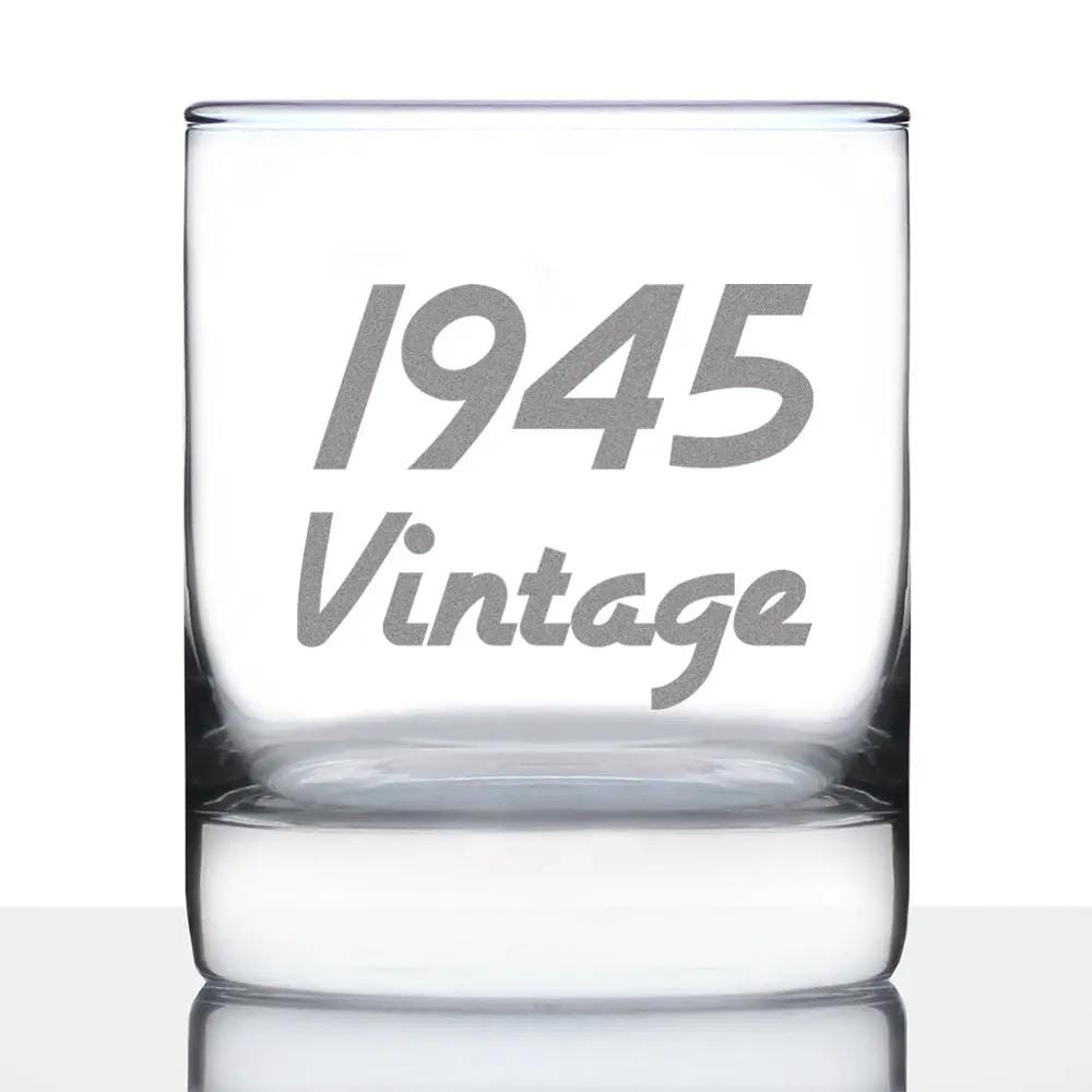 Etched Rocks Glass | 10 oz Whiskey Glass | Dishwasher Safe | Vintage 1945 - Fun 81st Birthday