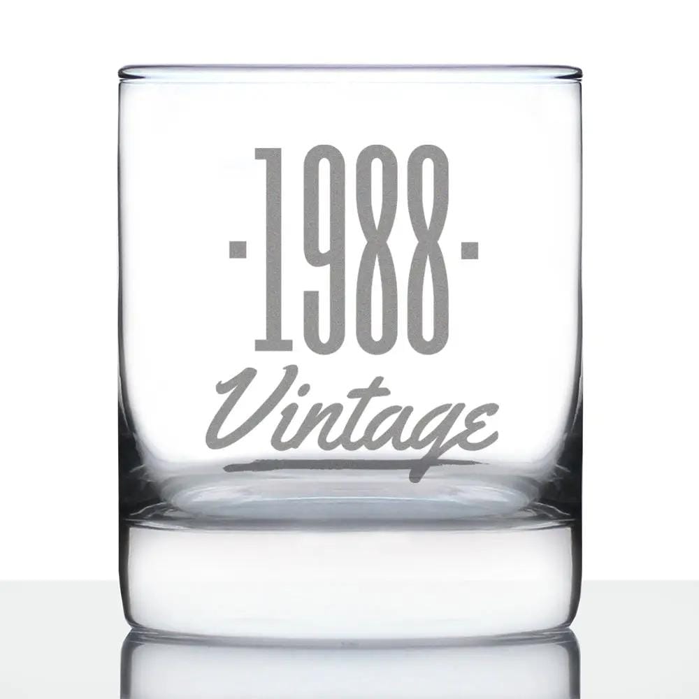 Etched Rocks Glass | 10 oz Whiskey Glass | Dishwasher Safe | Vintage 1988 - Fun 38th Birthday