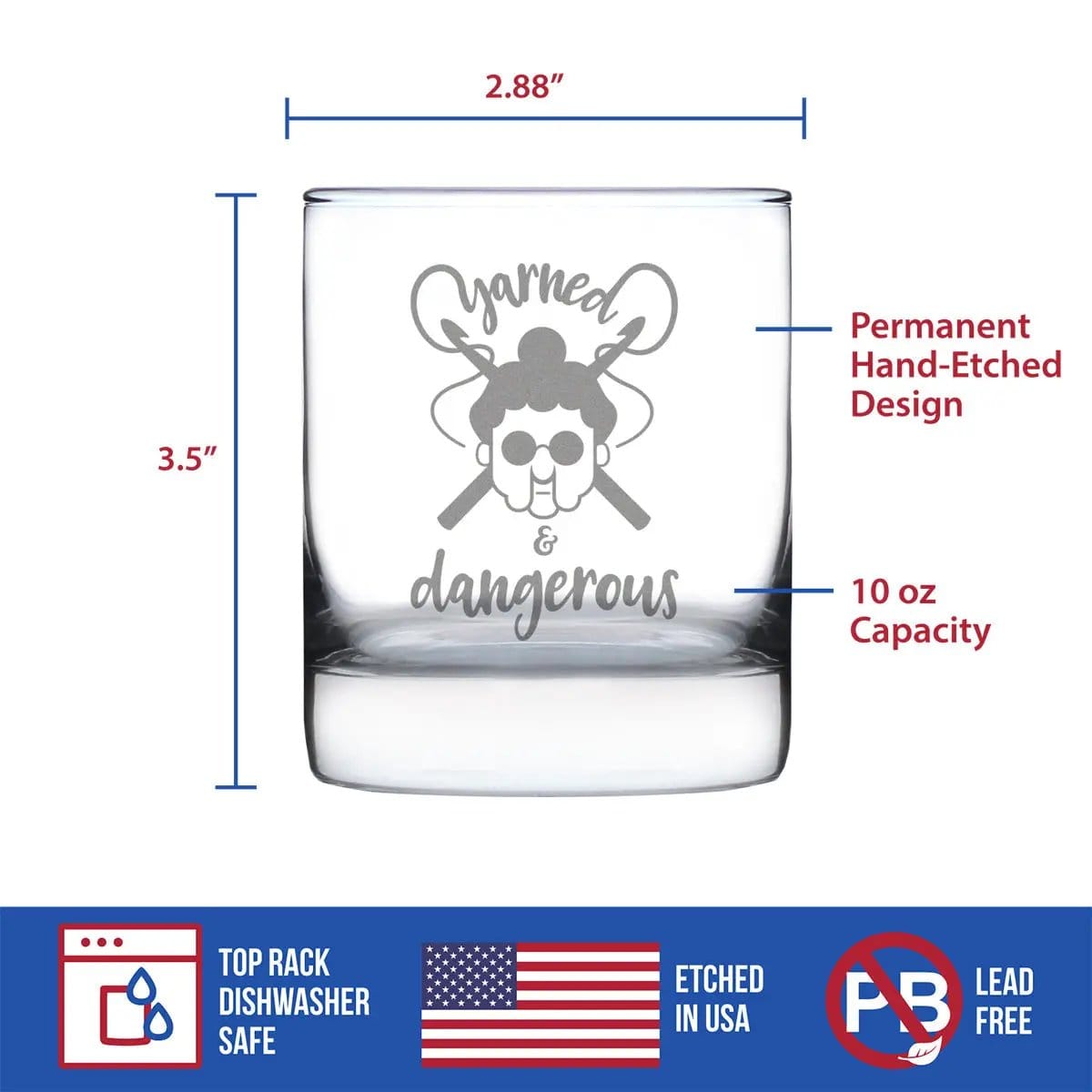Etched Rocks Glass | 10 oz Whiskey Glass | Dishwasher Safe | Yarned & Dangerous