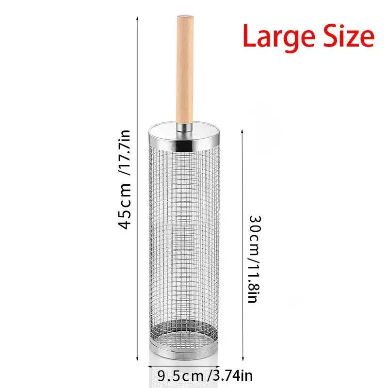 Barbecue Grill Basket | Stainless Steel | Round Wire Mesh Cylinder | 1 Pack