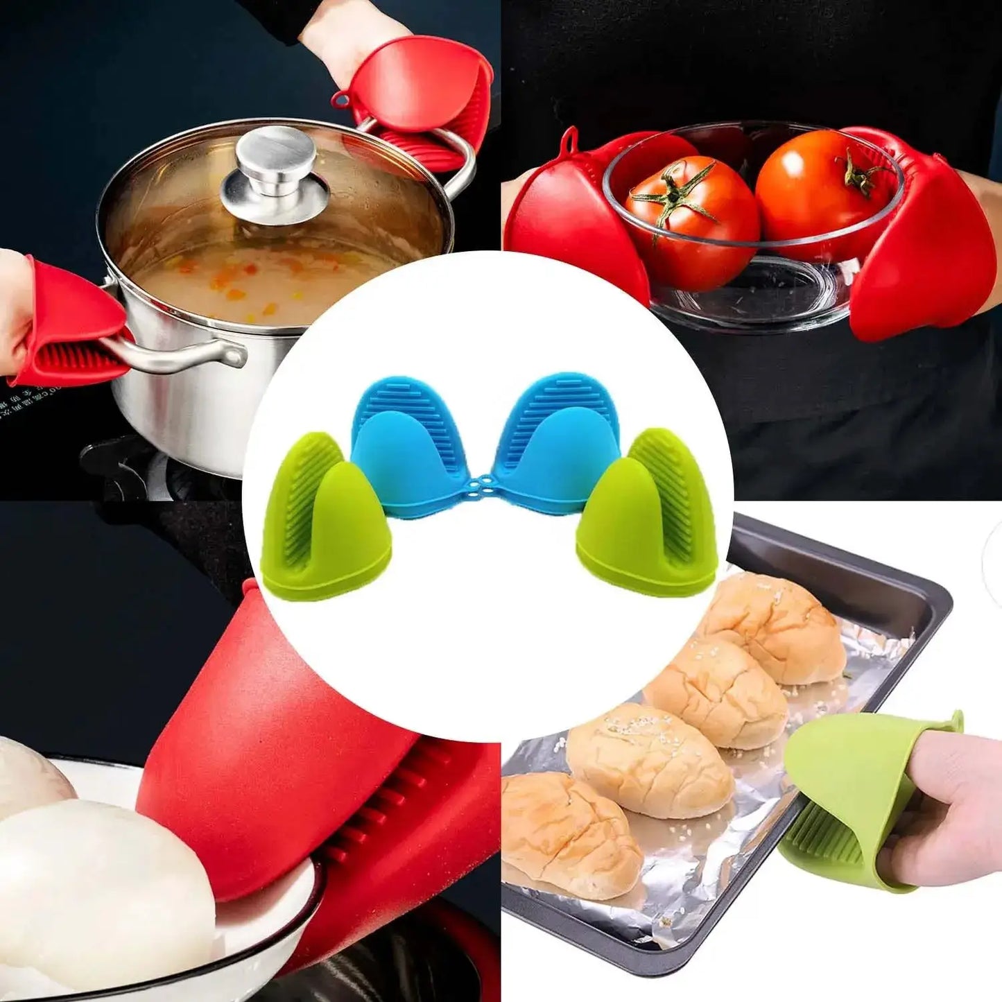 Mini Silicone Oven Gloves | Heat Resistant | Dishwasher Safe | Blue Green 4pcs