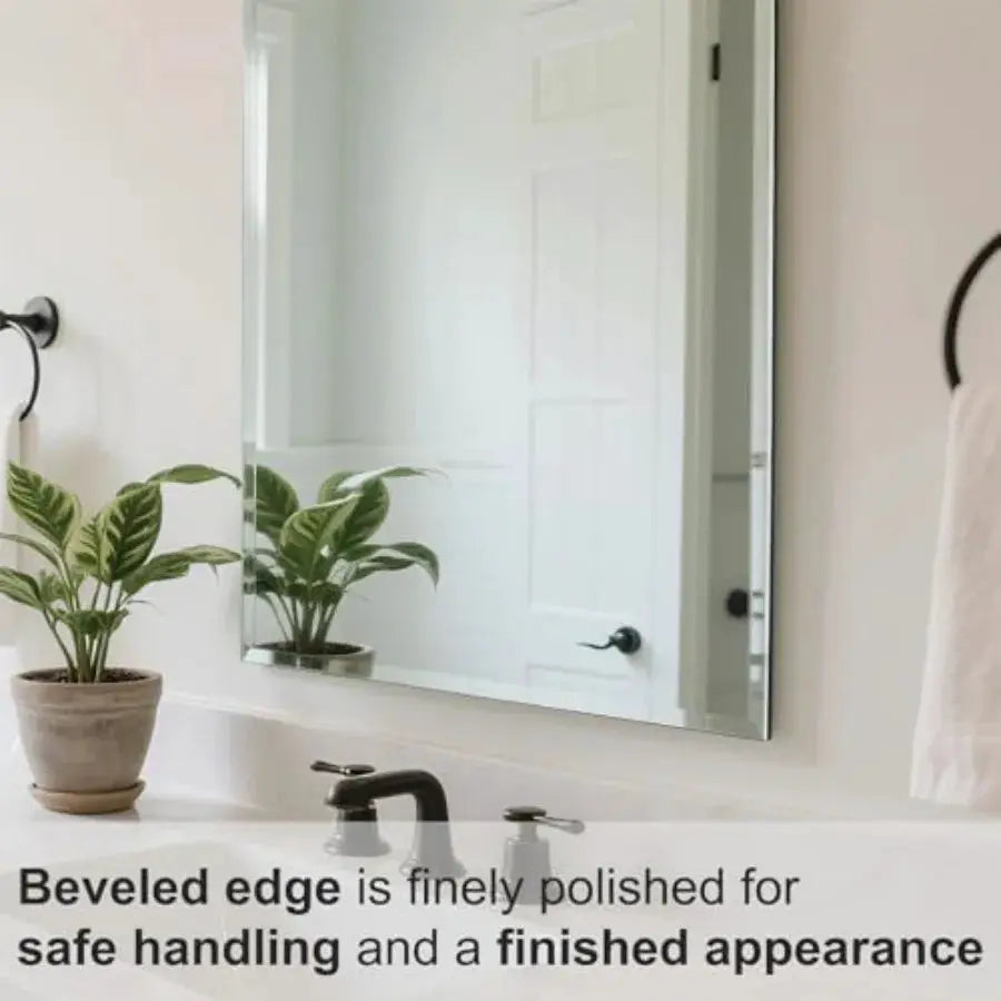 Beveled Bathroom Mirror for Wall, Rectangle Frameless Wall Mirror 24" x 16" Inch for Vanity Living Room Entryway Bedroom, Tempe from PriceLows™