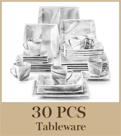 MALACASA 30/60PCS Marble Grey Porcelain Tableware Dinnerware Set with 6PCS Dessert/Soup/Dinner Plate/Cup/Saucer,Service for 12 from PriceLows™