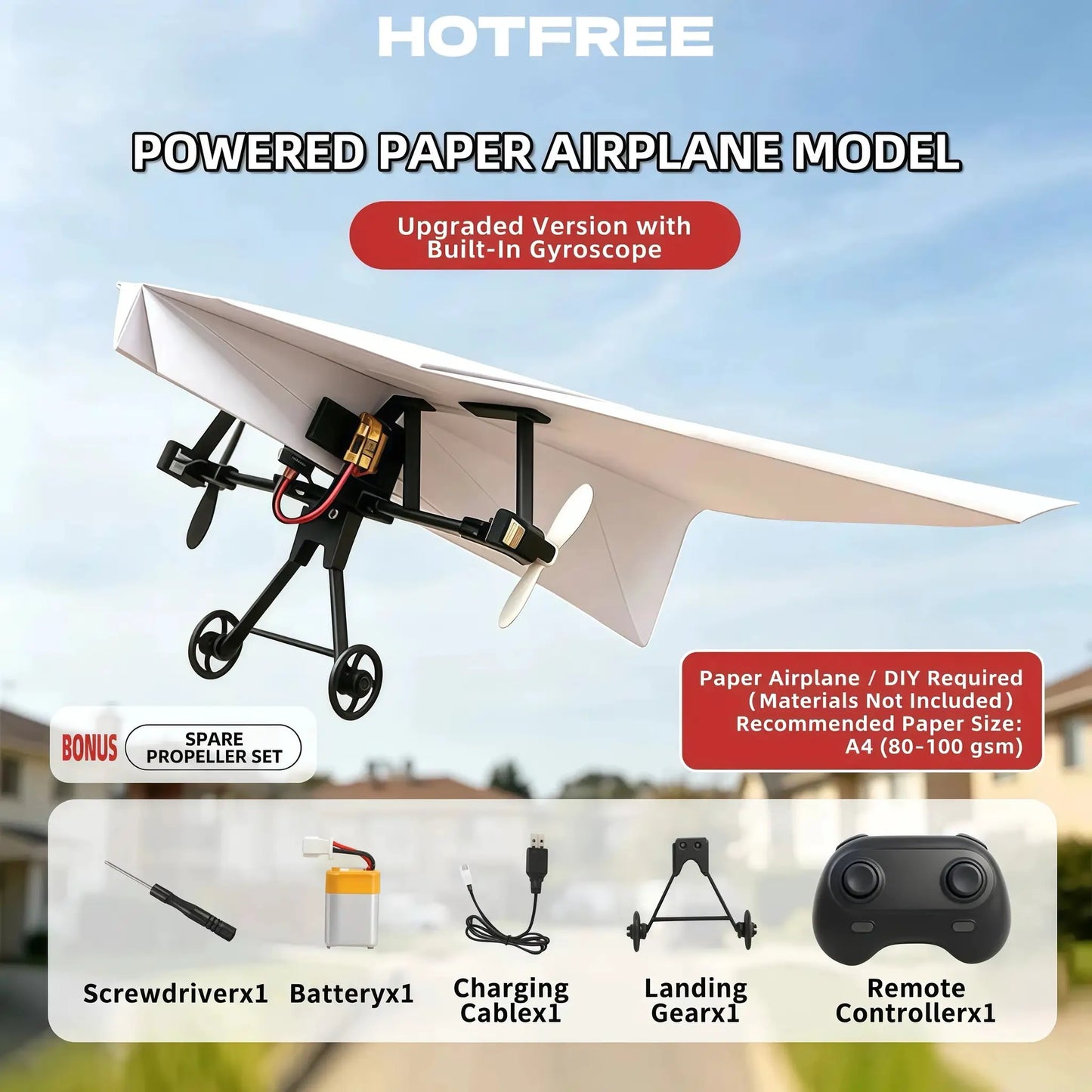 RC Paper Airplane Kit | Gyro Stabilizer | Dual Propellers | Foldable DIY Flying Toy