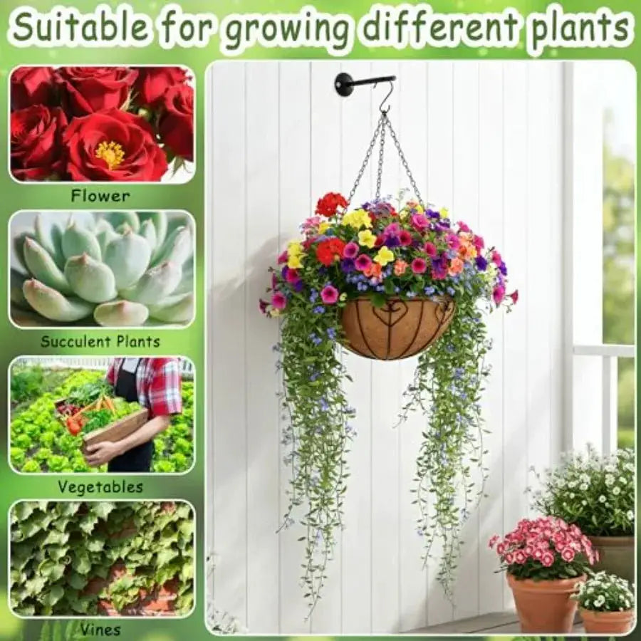4pcs 16 inch Metal Hanging Baskets Round Wire Plant Stand with Coco Lining Cushion Decorative Planter Hanger Garden Indoor Outd from PriceLows™