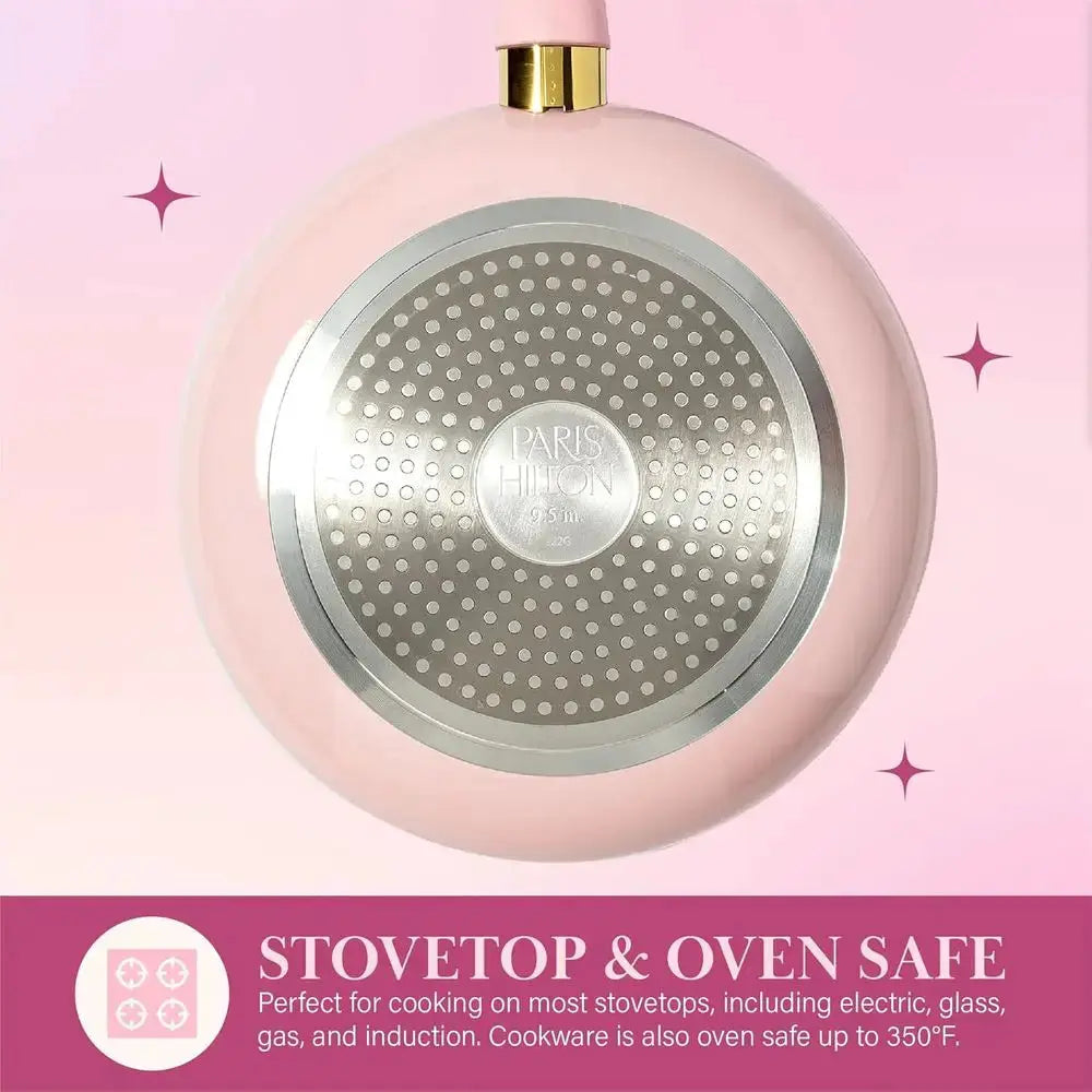 12-Piece Pink Nonstick Cookware Set with Tempered Glass Lids and Cool Handles from PriceLows™