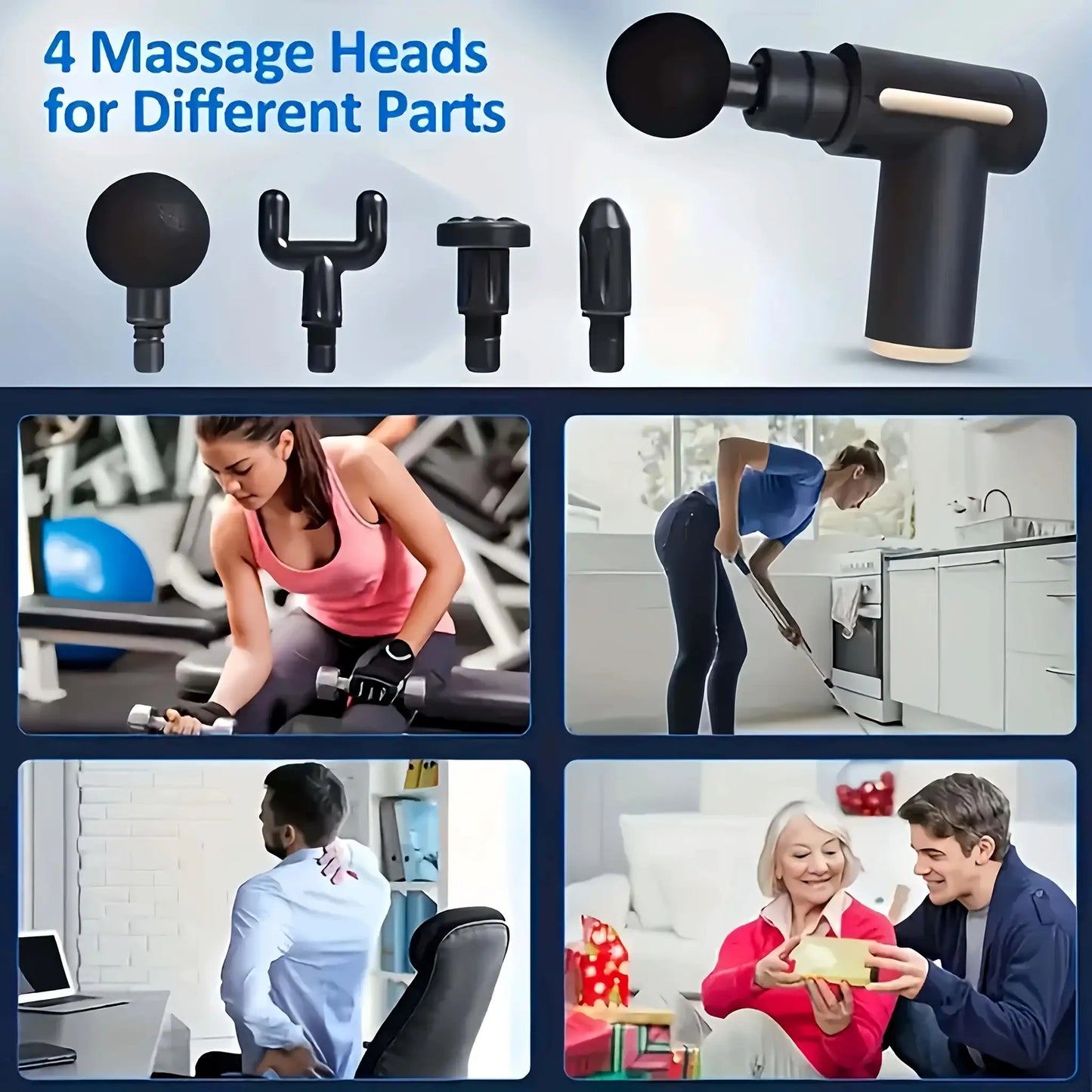 1pc Powerful Cordless Massage Gun with LED Display - Deep Tissue Muscle Relaxer, 4 Interchangeable Heads,1200mAh Lithium Battery from PriceLows™