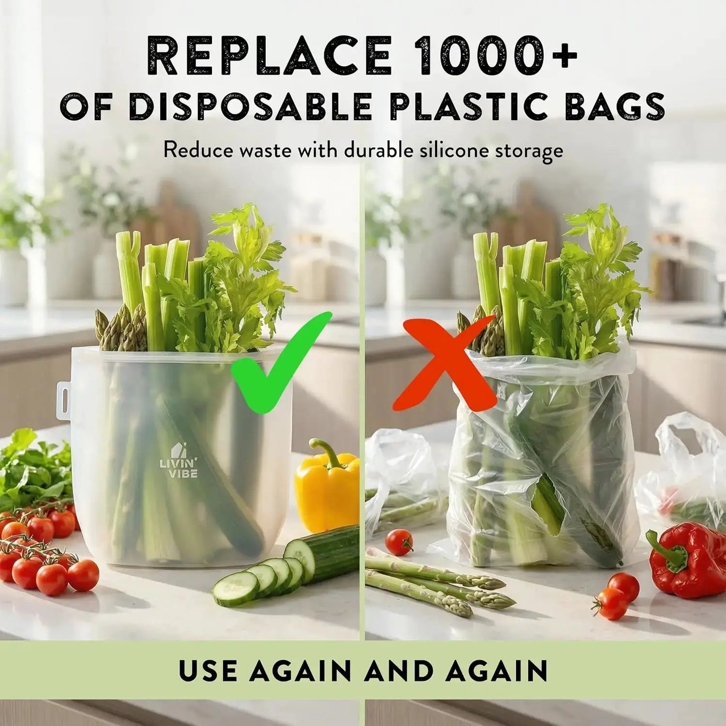 Silicone Food Storage Bags | Capacity Range 500ml-2000ml | 4-Pack Multicolor