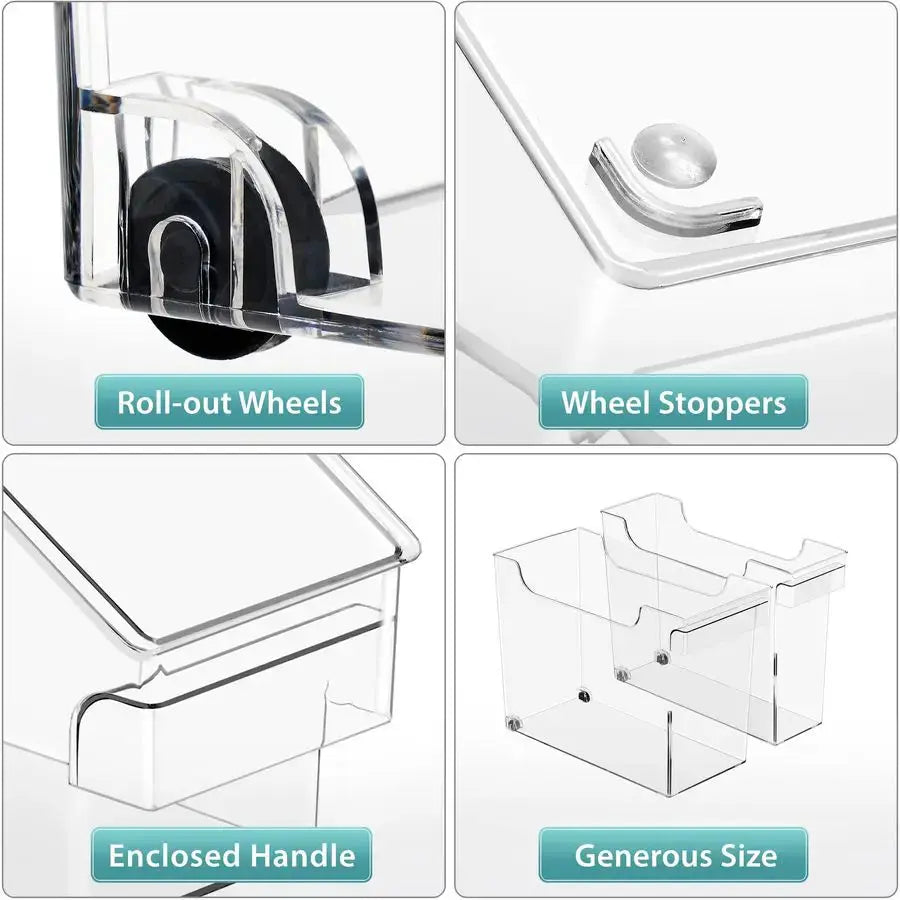 Roll Out Bottle Organization Bins 2 Sizes Pantry Under Sink Organizer with Wheels amp Handles Clear Plastic Organizing Container from PriceLows™