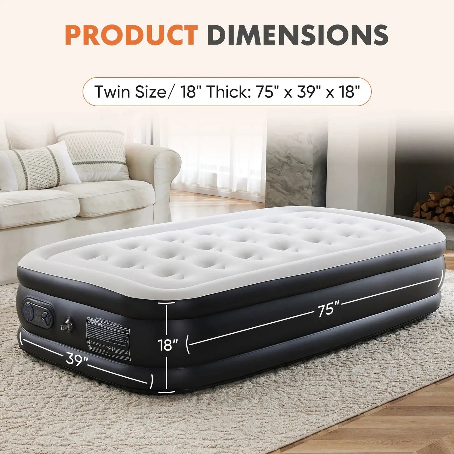 MCQ 18IN Tall Air Mattress with Built in Pump Inflatable Blow Up Airbed Non-Slip Bottom Weight Capacity 660 lbs for Home Camping from PriceLows™