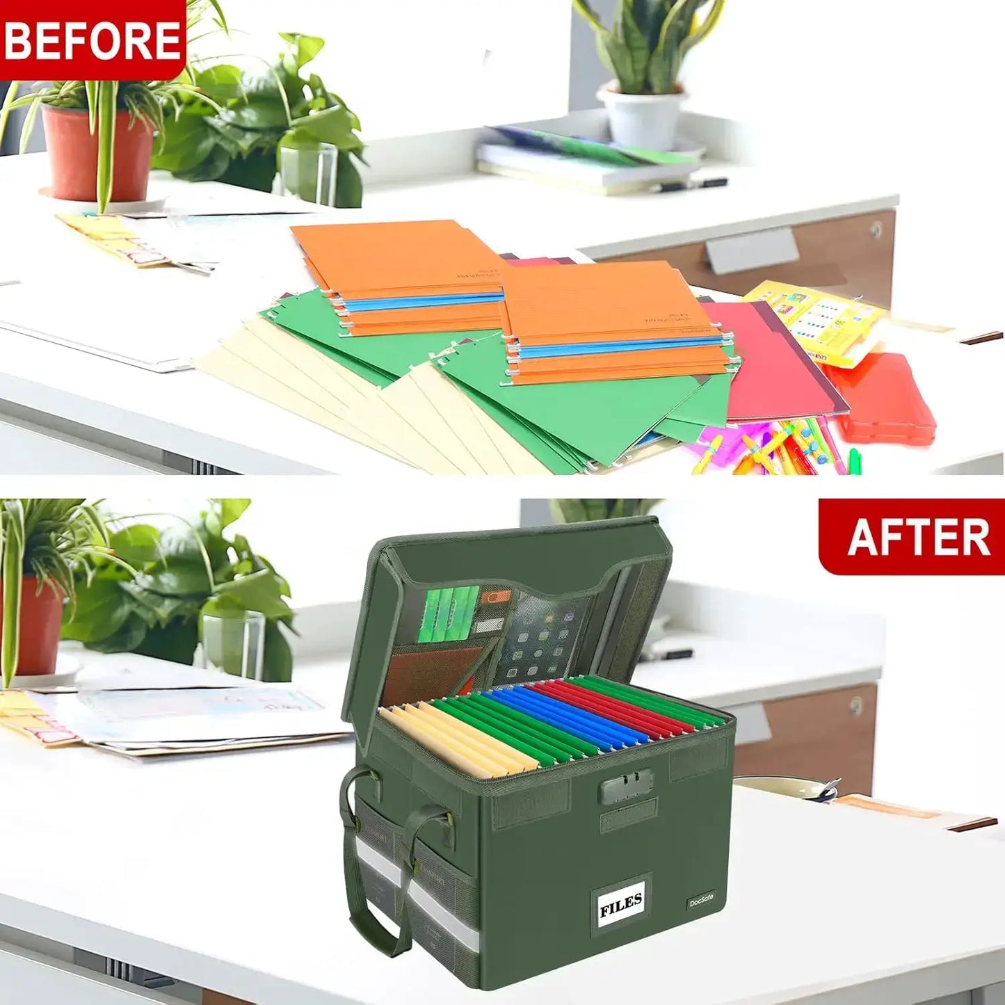 Fireproof Document Box with Lock, Collapsible File Storage Organizer for Home Office, Hanging Letter/Legal Folders, Green, 2 Pack from PriceLows™