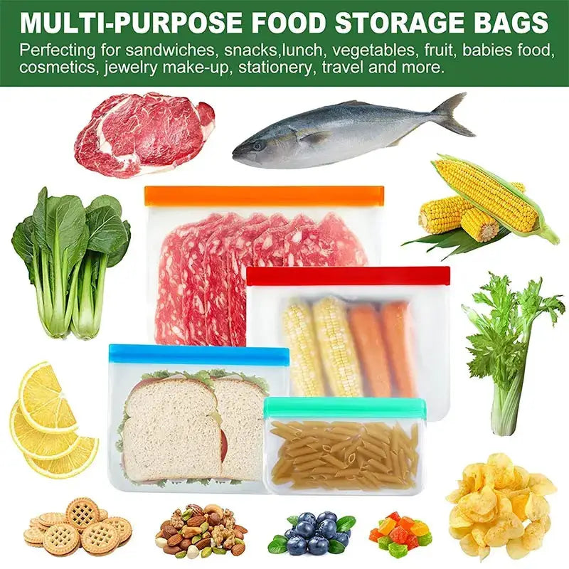 Reusable Silicone Storage Bags | Leakproof | BPA Free | Assorted Sizes