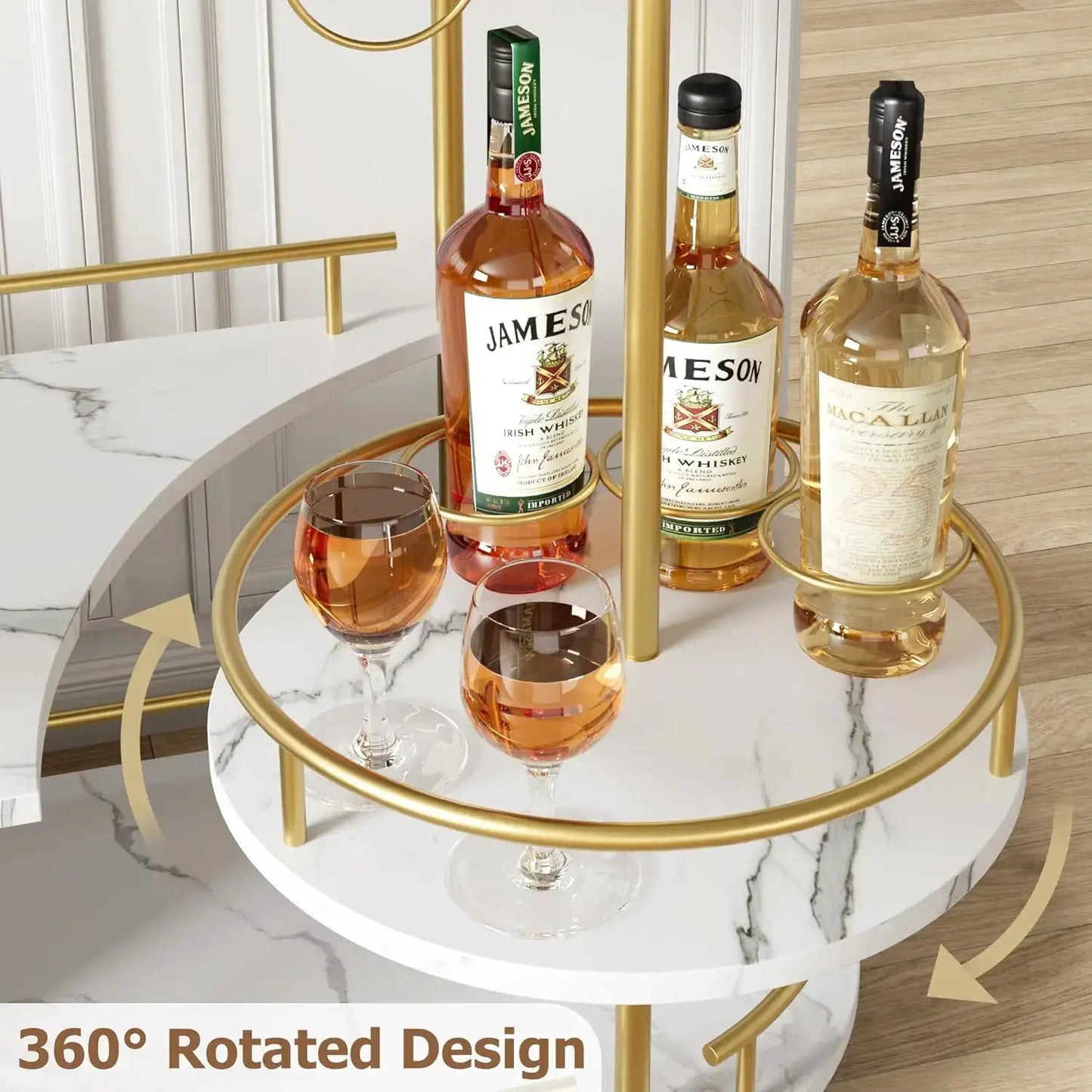 Gold Bar Carts with 4-Tiers Storage Shelves Mobile Bar Seving Carts On Wheels with Wine Rack and Glass Holder for Kitchen from PriceLows™