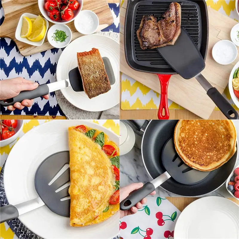 LMETJMA Silicone Turner Spatula Set Heat Resistant Extra Large Wide Flexible Spatulas Rubber Turners Cooking Utensils Set KC0144 from PriceLows™
