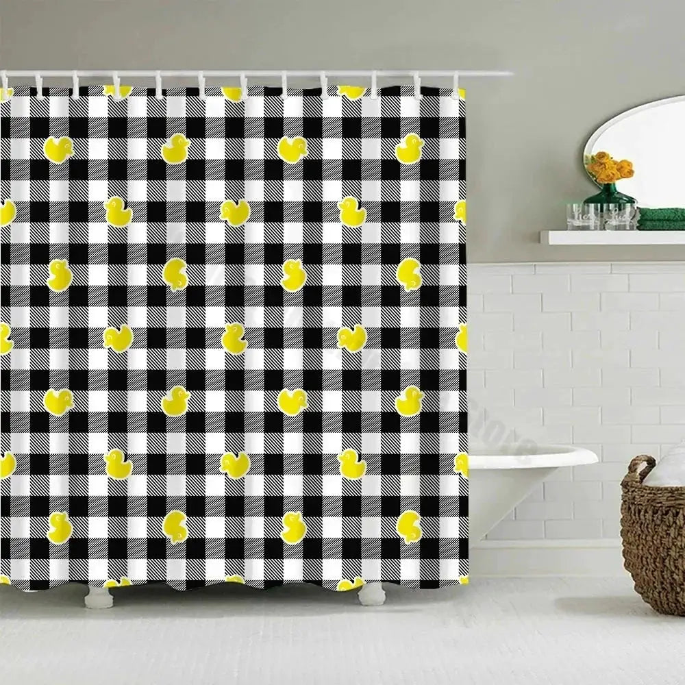 Cute Little Yellow Duck Shower Curtain Cartoon Funny Smiley Face Bathroom Waterproof Bath Duck Fabric 12 Hooks Bathroom Decor from PriceLows™