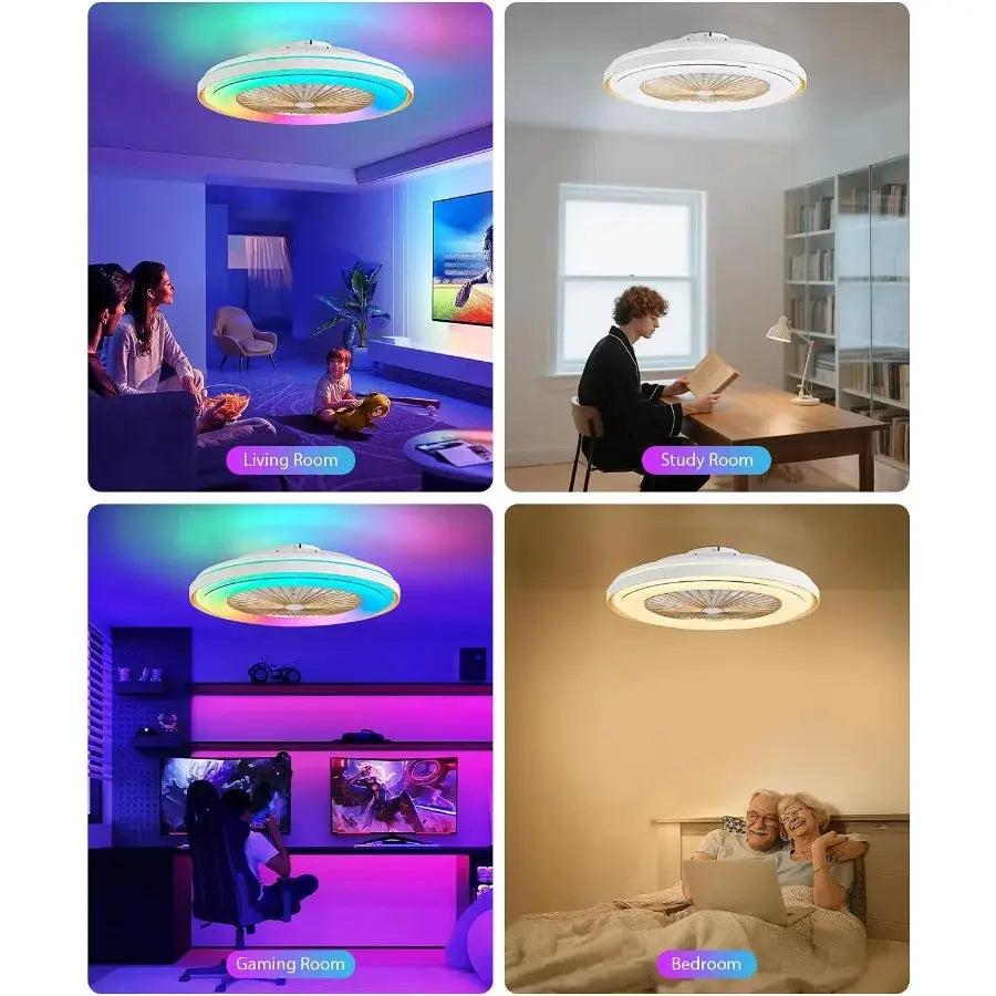 2in1 Low Profile Ceiling Fan with Light 24 Caged Safety Design for RGB Color Smart APP Remote Control Quiet Flush Mount DC Moto from PriceLows™