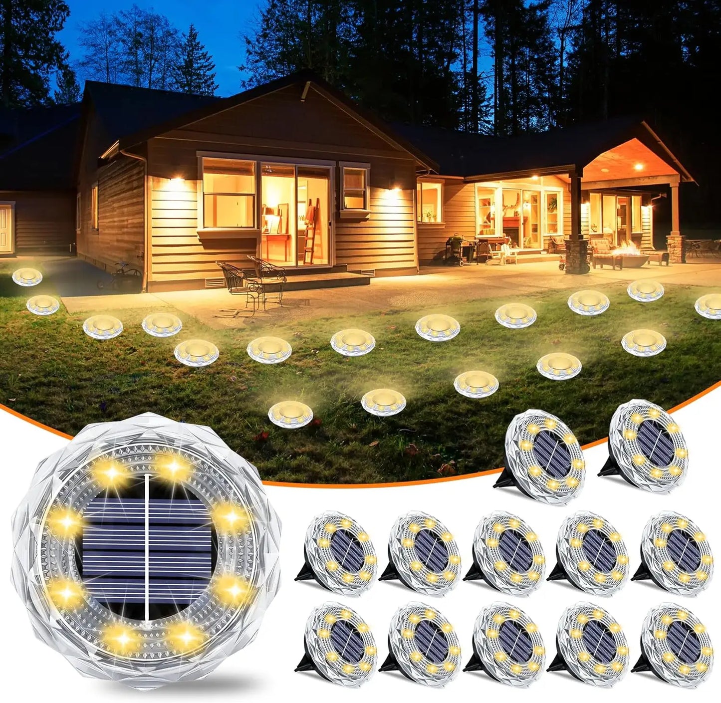4/8/12PCS Solar Lights Outdoor Waterproof 8 LED Solar Ground Light Warm White Solar Buried Light for Patio Garden Lawn Driveway from PriceLows™