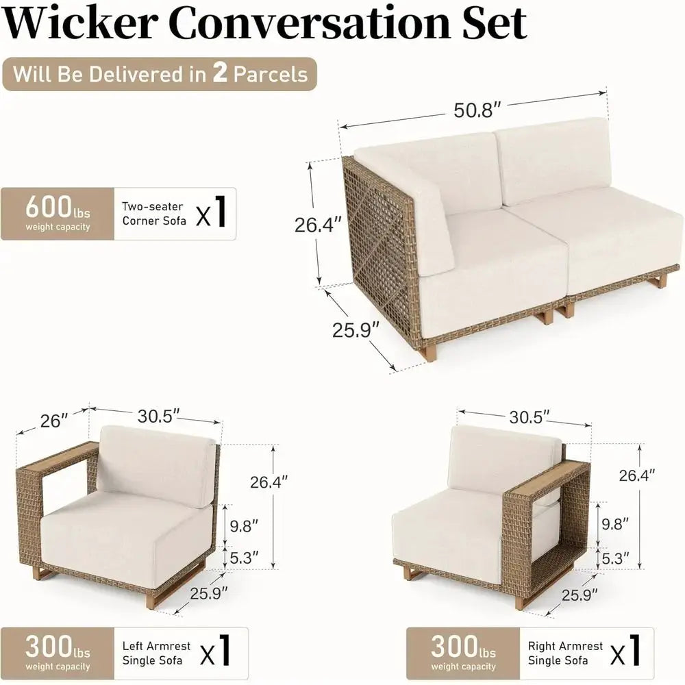 L-Shaped Outdoor Sectional Sofa with Thick Cushions, Yellow Wicker Patio Furniture Set for Lawn and Garden from PriceLows™