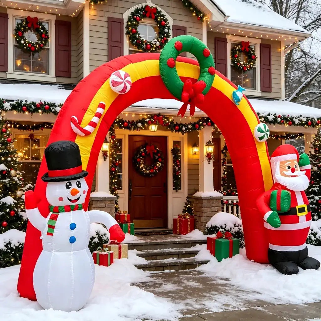 Christmas Inflatable Arch | 11.8 Ft Size | LED Lights | Santa And Snowman