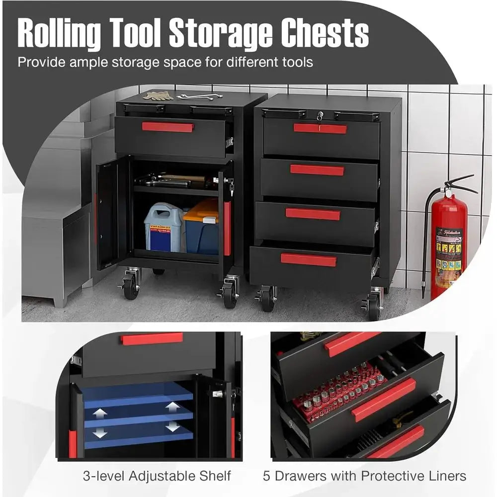 6-Piece Garage Organization Cabinet Set with Worktop, Pegboard, Rolling Chests, Lockers, and Tool Storage from PriceLows™