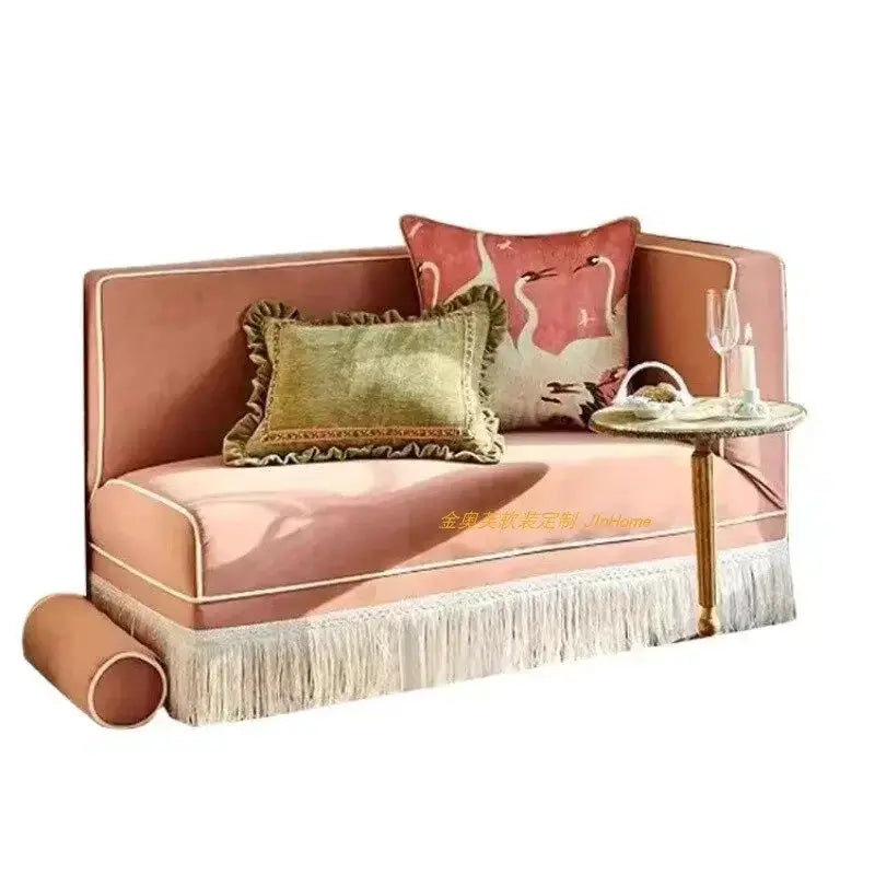Sofa | French Retro Style | Pink Fringe Fabric | Single from PriceLows™