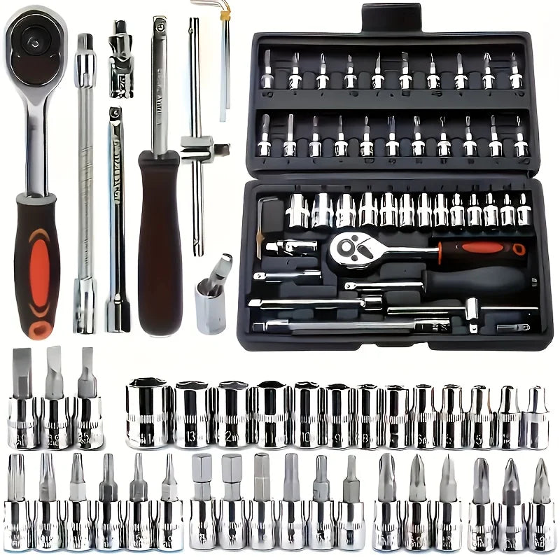 151/46-Piece Automotive Repair Tool Set — Ratchet Torque Wrench & Vehicle Emergency Tool Kit for motorcycle repair tools from PriceLows™