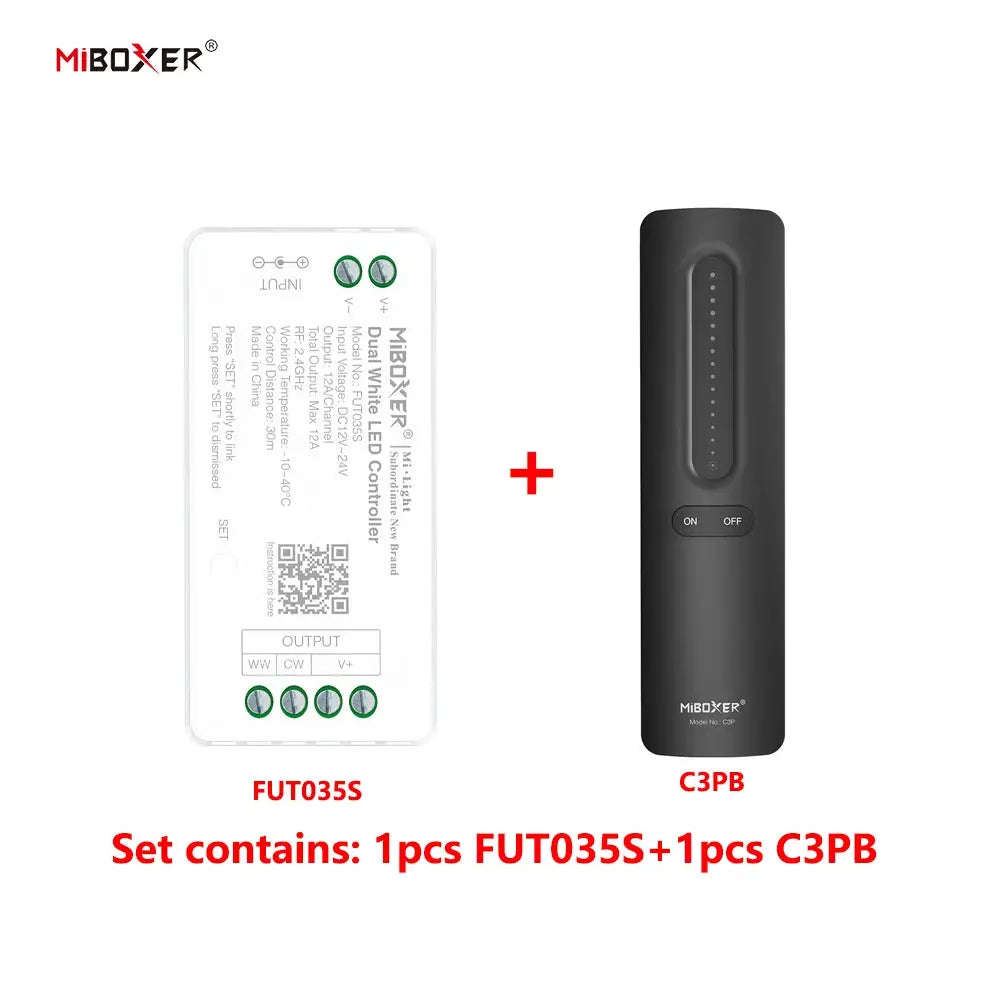 MiBoxer DC12~24V FUT035S+C1 C3 C3P 2.4GHzRF Wireless Dual White 12A/Channel LED Controller For CCT COB/Led Strip Light from PriceLows™