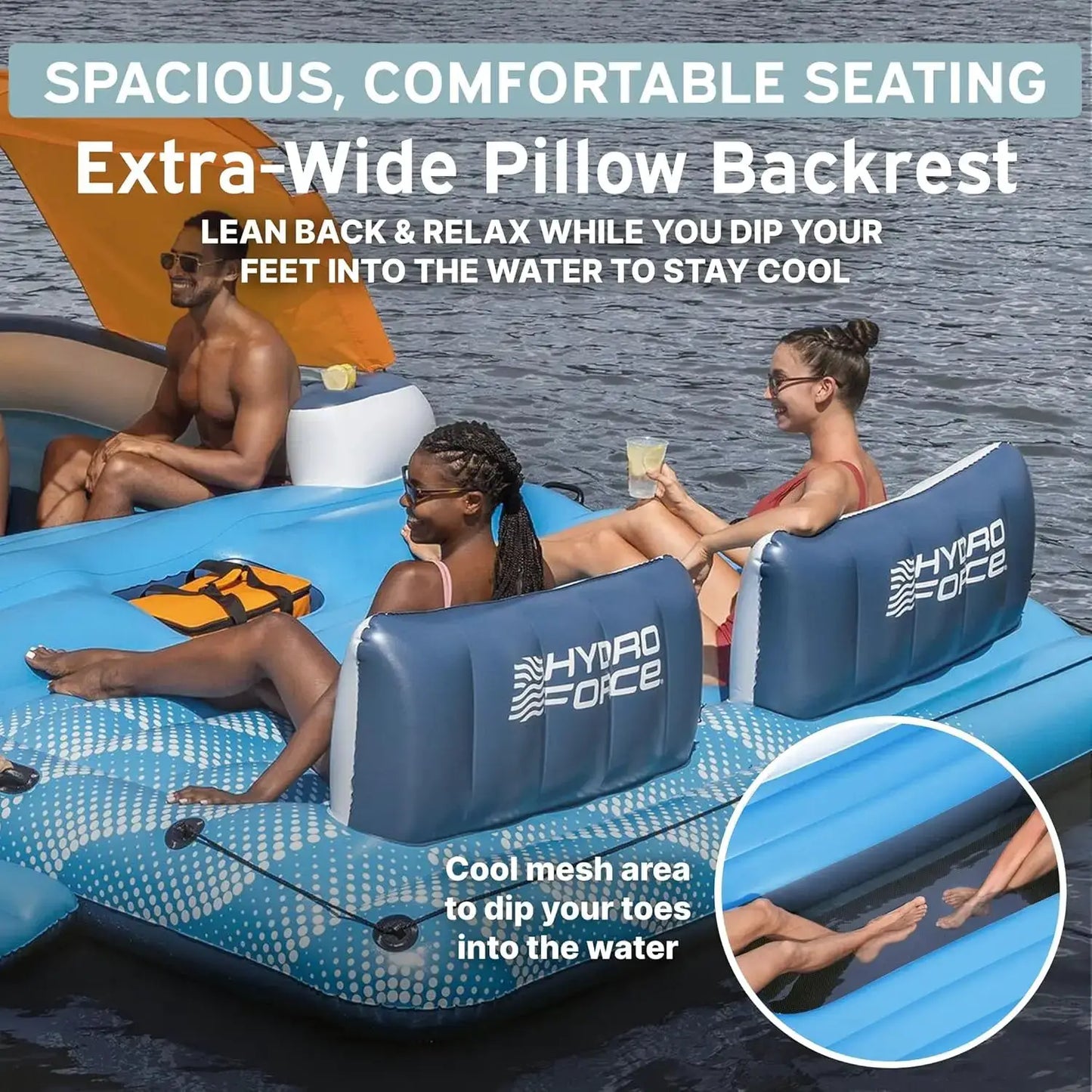 Inflatable Lounger | 6 Person Capacity | Customizable Lake Float | Large