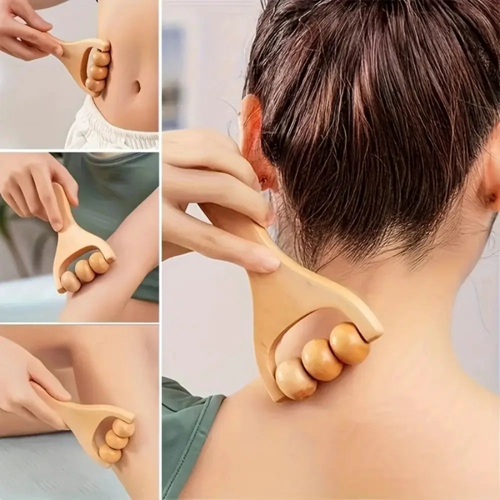 Wood Roller Massage Stick Set 2-Piece Muscle Relief