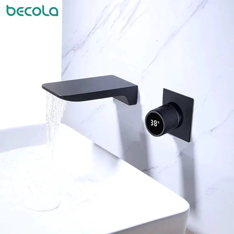 Bathroom Faucet | Led Digital Display | Black Brass | Two Hole from PriceLows™